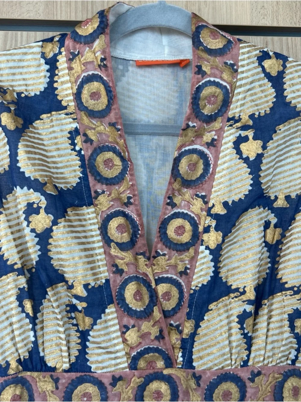 Oliphant Agra Women’s XS Navy Print Maxi Dress V-Neck Tiered Cotton Boho NWOT - Picture 3 of 10